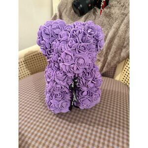 Lavender Rose Teddy Bear Decoration – Faux Flower Gift